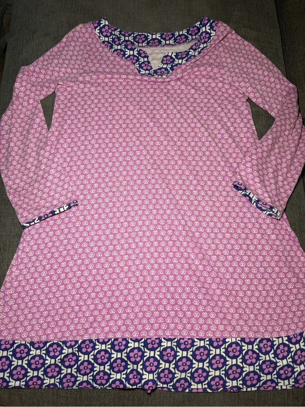Garnet Hill Kids Pink Floral-Trim - Soft Long Sleeve dress